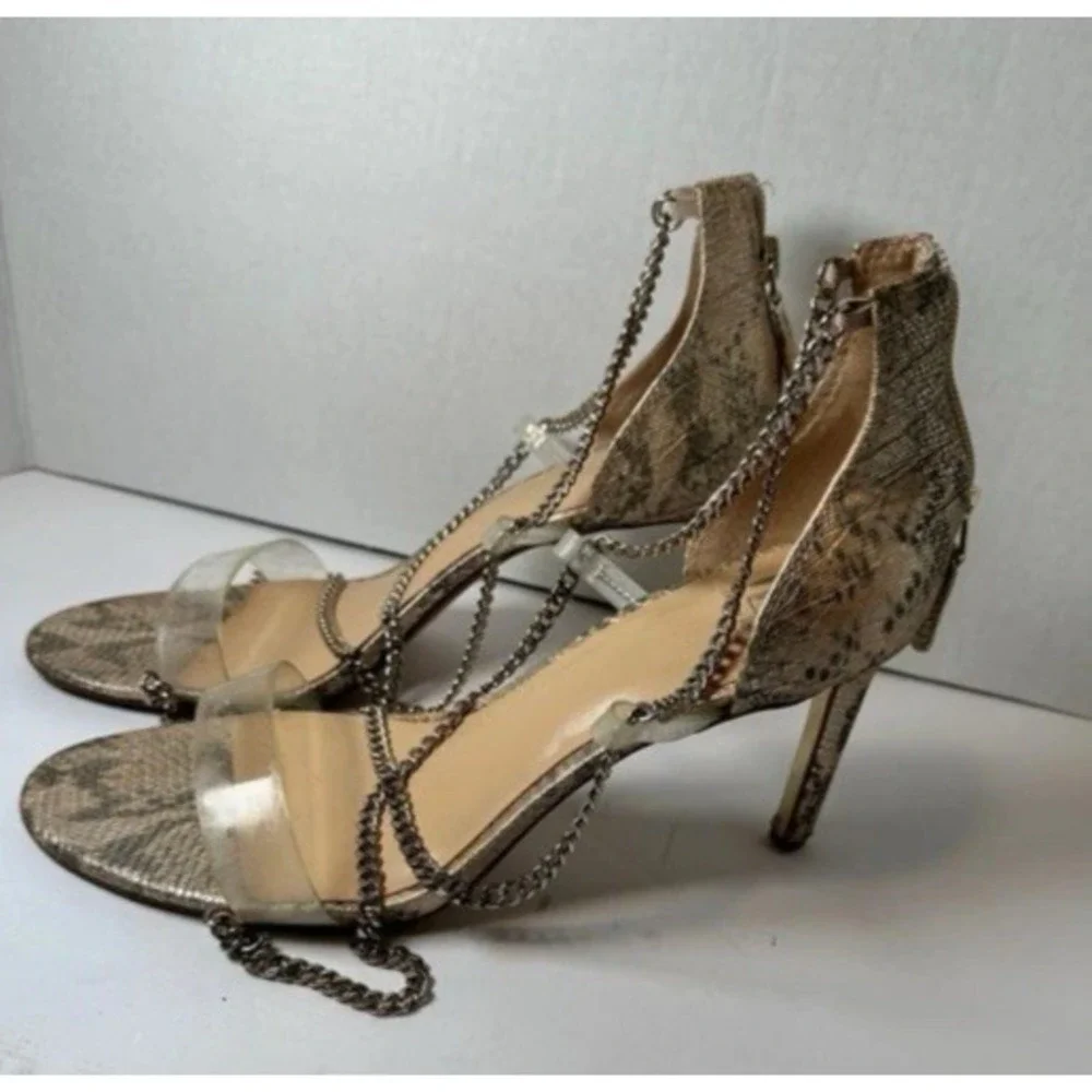 JLO‎ Strappy Snake Print Sandals Chain Detail High Heels Evening Party Shoes 9.5
